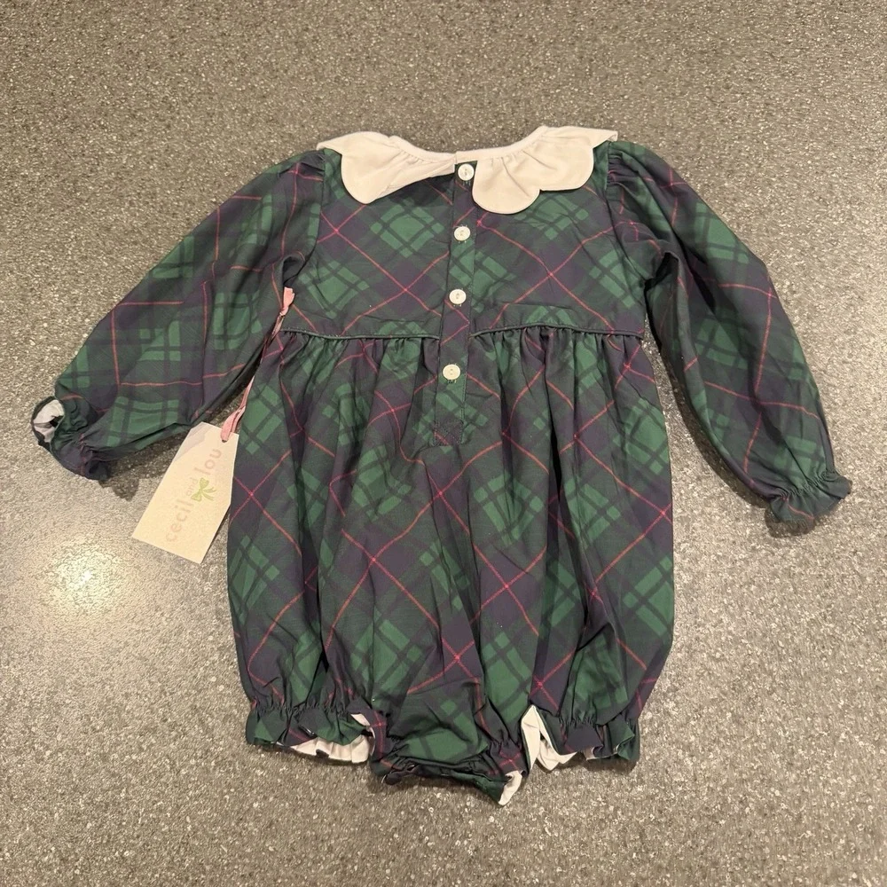 Cecil And Lou Blue Green Plaid Smocked 18 Mo Scalloped Collar